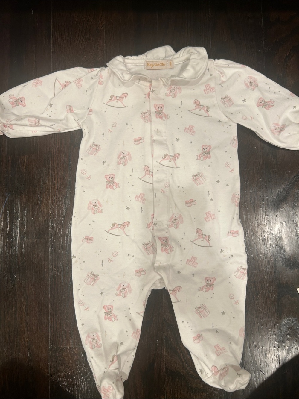Baby club chic European White and Pink Printed Baby One-Piece Footed Pajamas